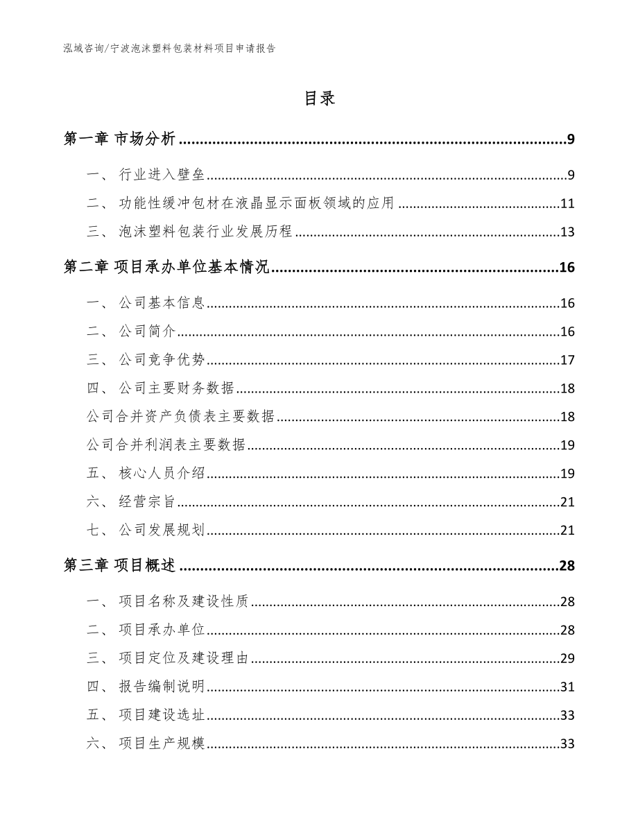 宁波泡沫塑料包装材料项目申请报告（范文）_第1页