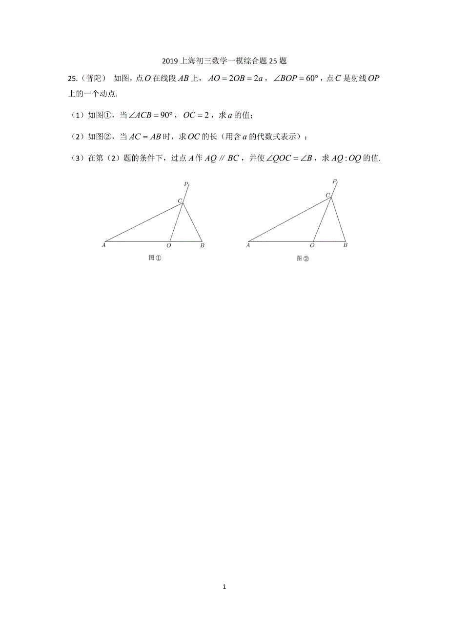 上海初三数学一模综合题25题_第1页