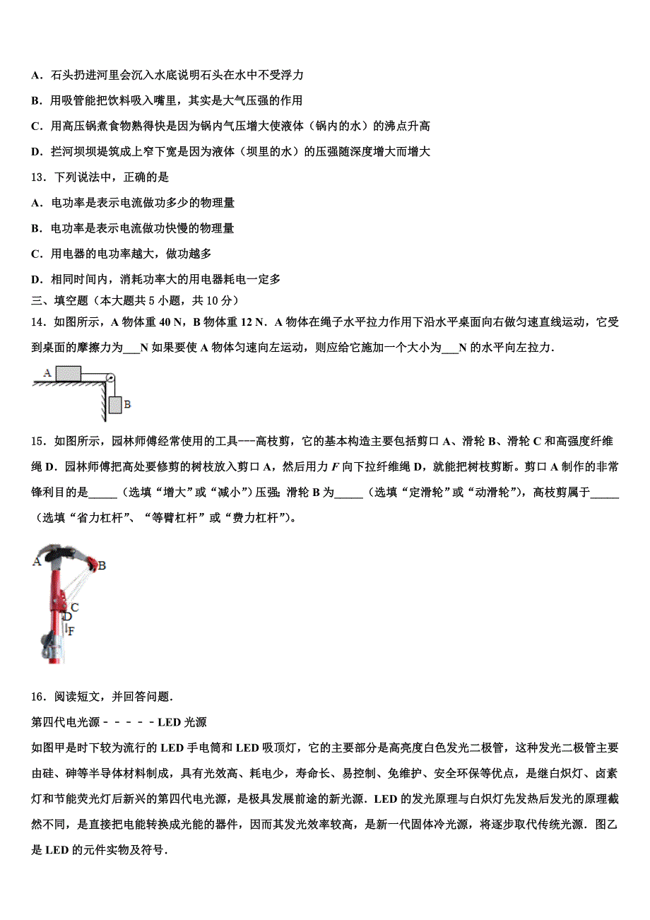 2023届四川省成都市都江堰市达标名校中考物理模拟预测试卷（含答案解析）.doc_第4页