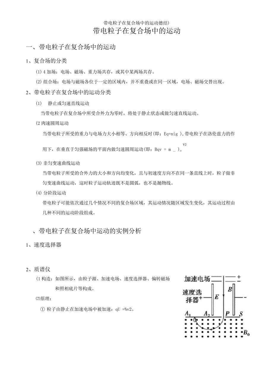 带电粒子在复合场中的运动(总结).docx_第1页