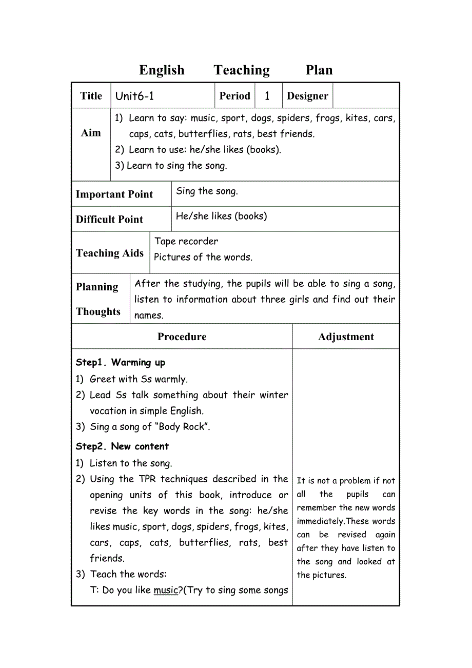 EnglishTeachingPlan五年级_第1页