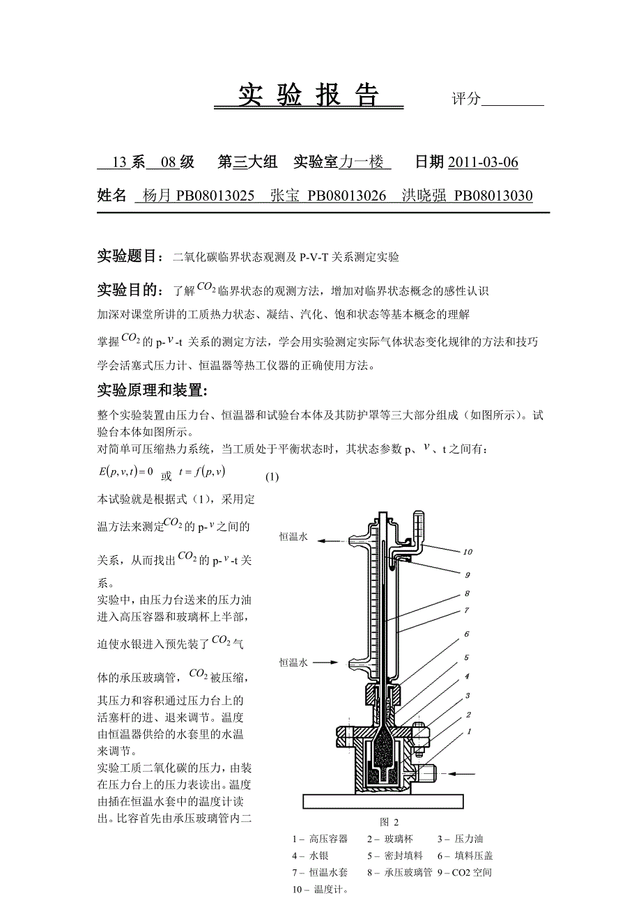 二氧化碳临界状态观测及PVT关系测定实验_第1页