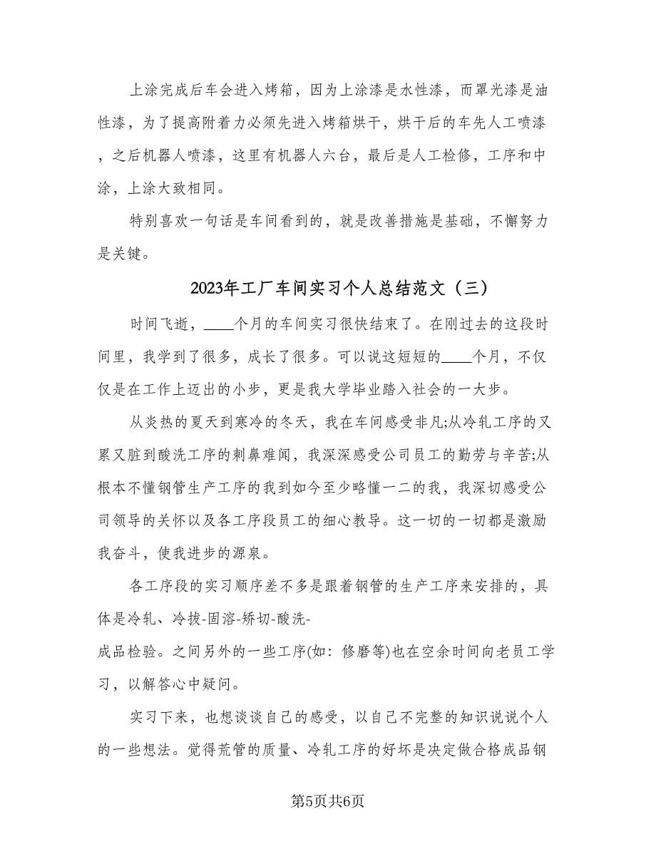 2023年工厂车间实习个人总结范文（三篇）.doc_第5页