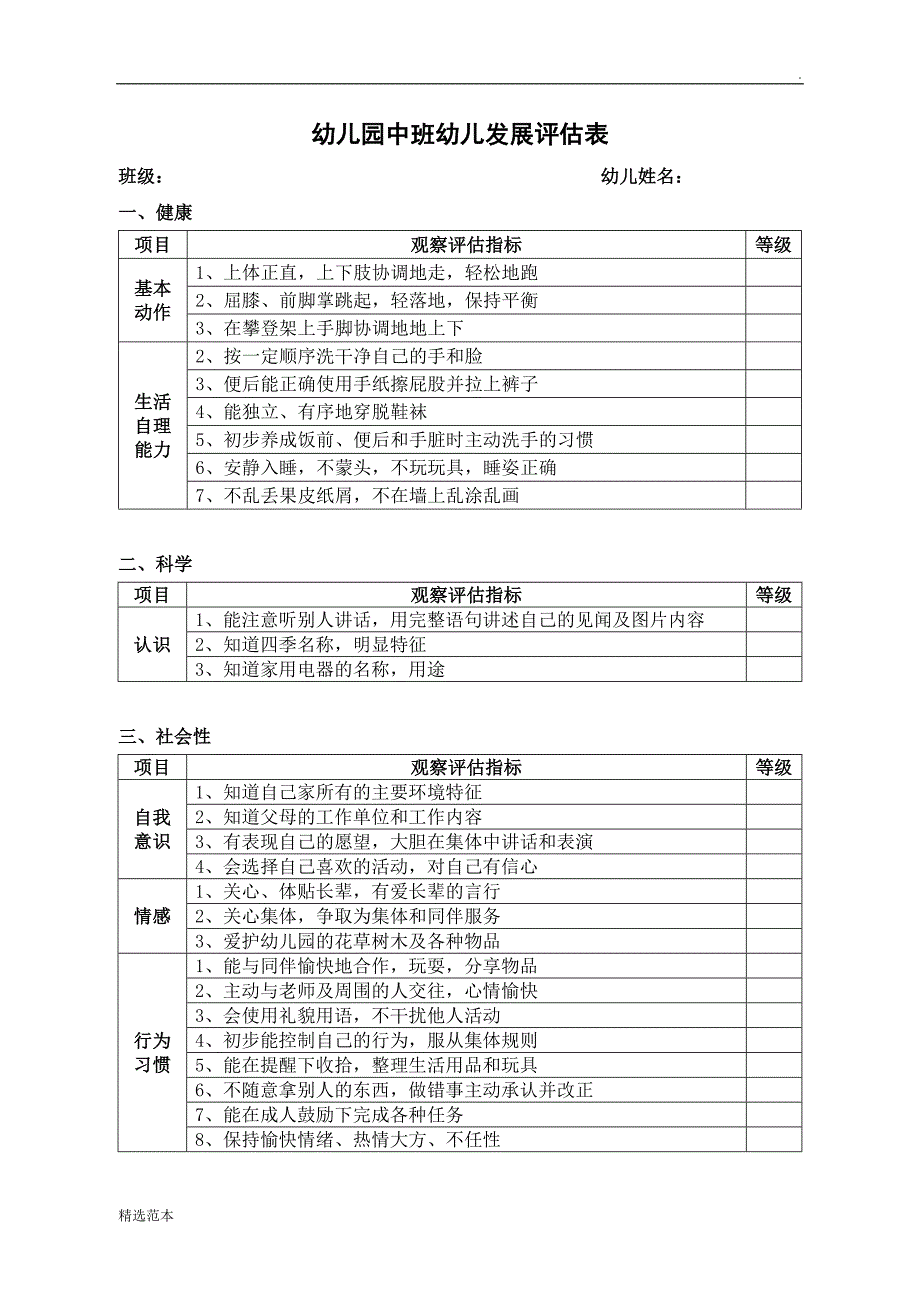 幼儿园幼儿发展评估表_第3页