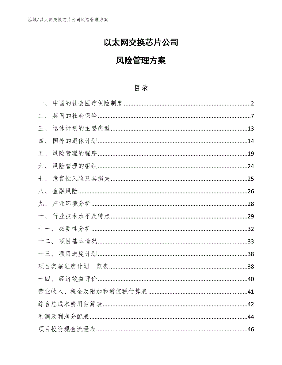 以太网交换芯片公司风险管理方案【范文】_第1页