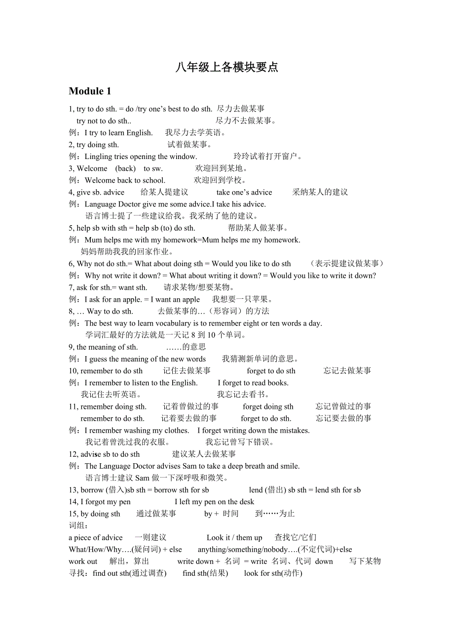 八年级上英语要点(M1-M5)_第1页