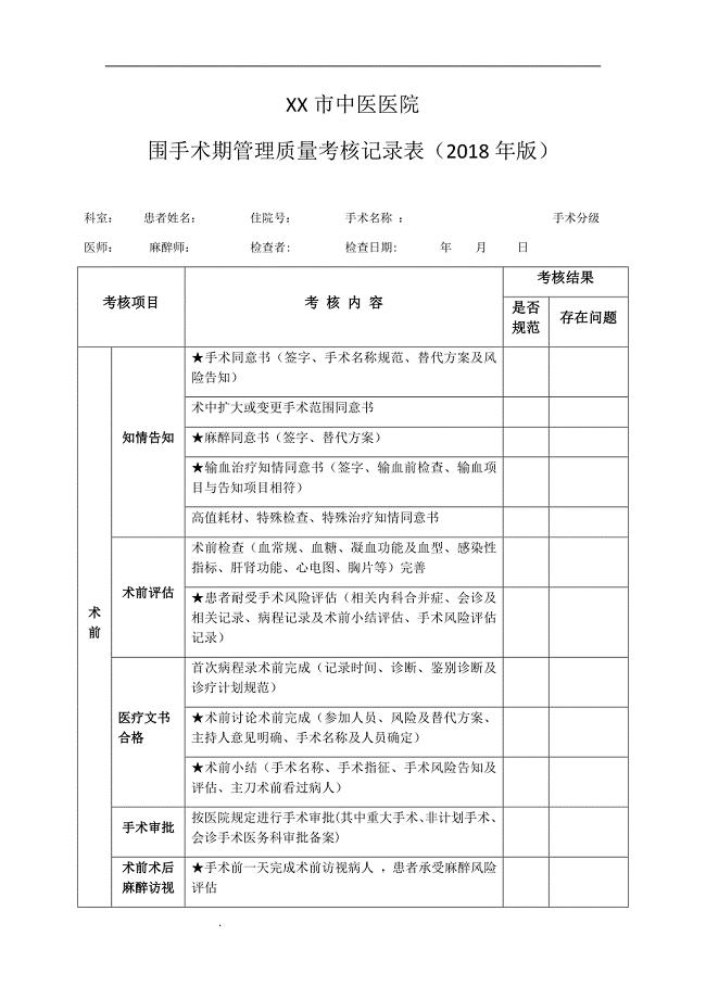 围手术期管理质量考核记录表.doc