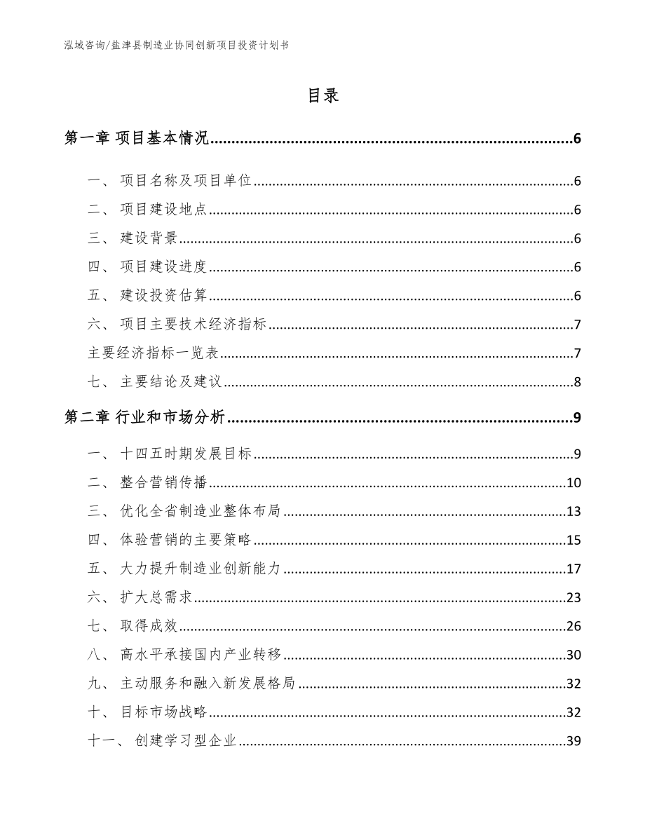 盐津县制造业协同创新项目投资计划书（范文参考）_第1页