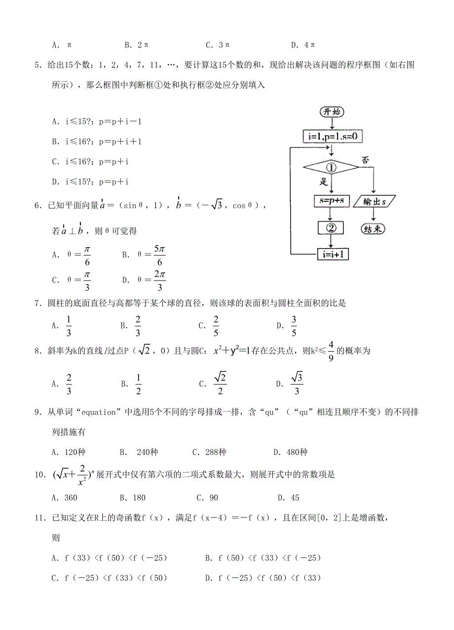 河南省五市高三第二次联考理数_第2页