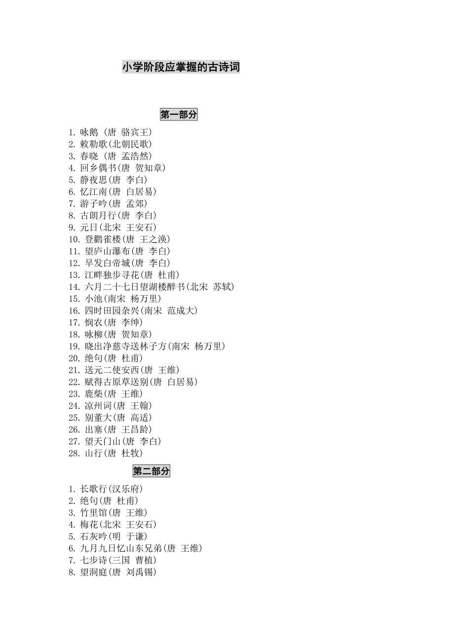 小学阶段应掌握的古诗词.doc_第1页