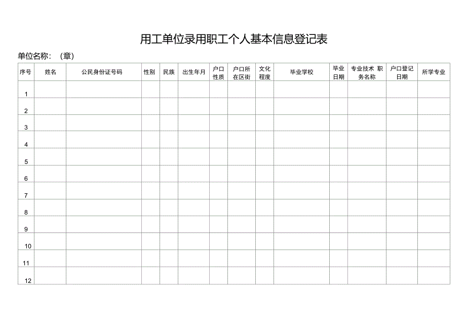 天津用工单位录用职工个人基本信息登记表_第1页