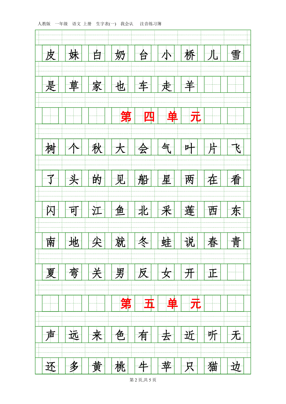 人教版一年级语文 上册生字表(一)我会认_第2页