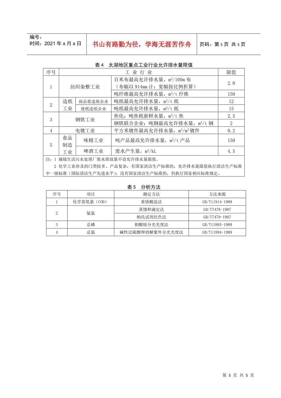 太湖地区城镇污水处理厂及重点工业行业主要水污染物排放限值-_第5页