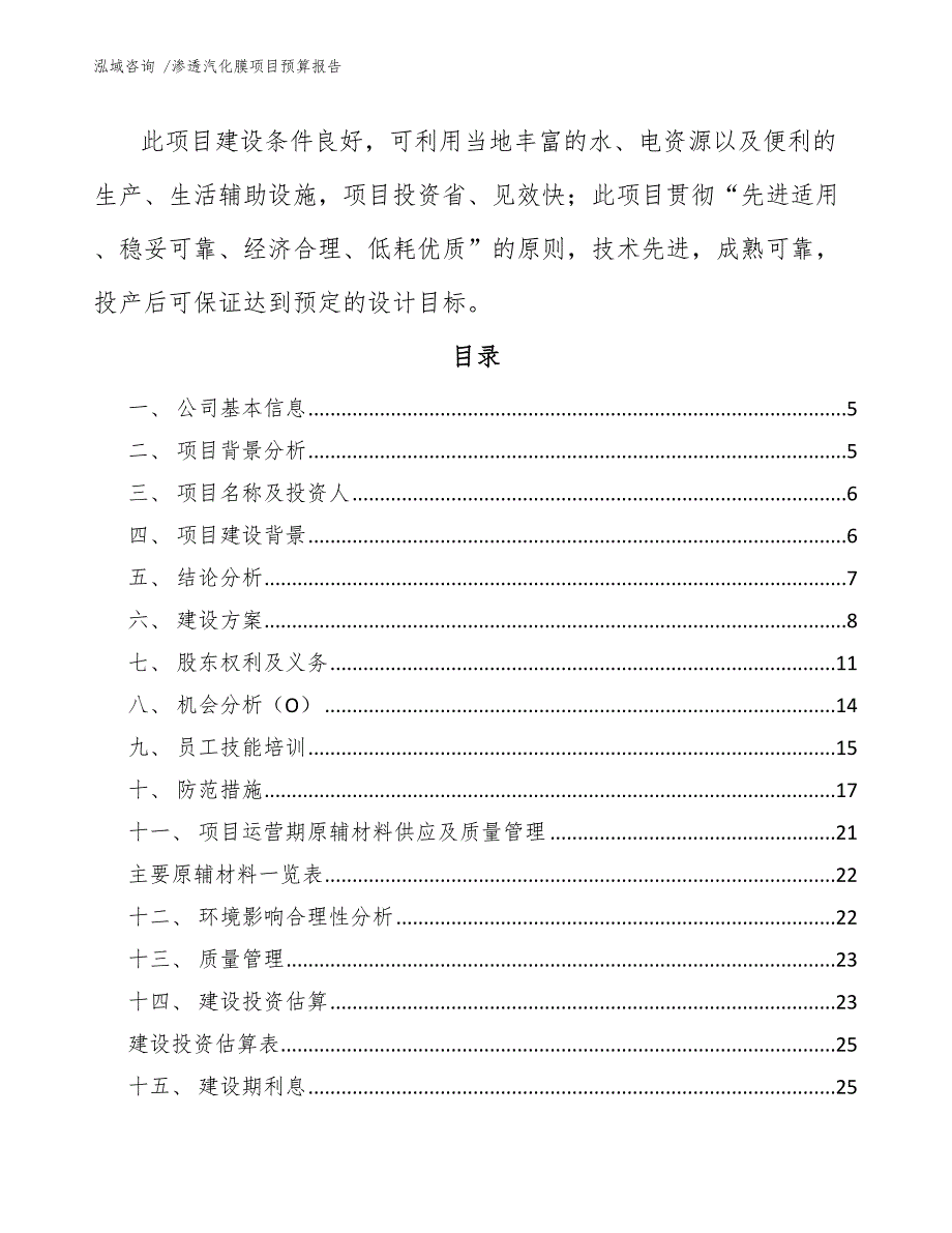 渗透汽化膜项目预算报告_参考模板_第2页