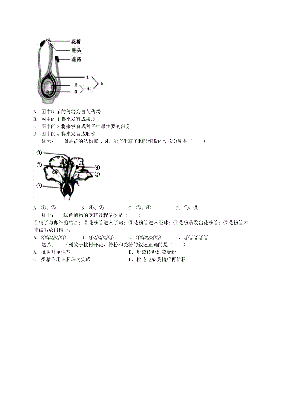 江苏省大丰市七年级生物上册第13讲开花和结果上练习苏教版_第2页