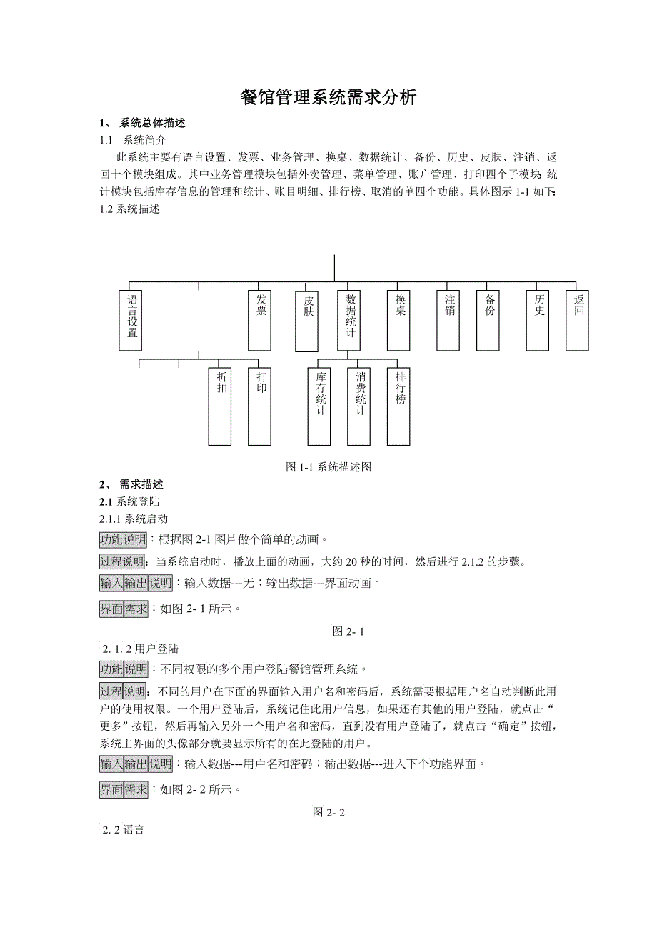 餐馆管理系统需求报告_第1页