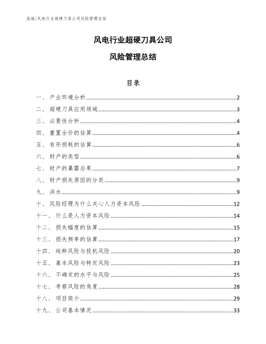 风电行业超硬刀具公司风险管理总结_范文_第1页