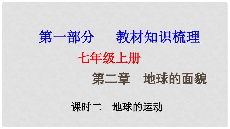 中考地理总复习 七上 第二章 地球的面貌（课时二 地球的运动）基础知识梳理课件_第1页