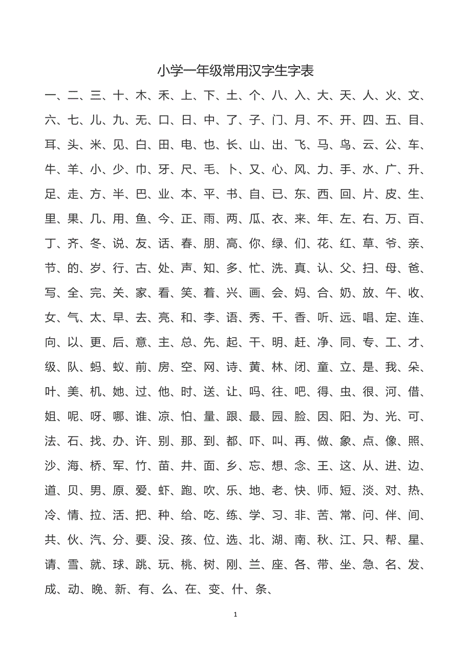 小学1-6年级常用汉字生字表,A4打印版_第1页