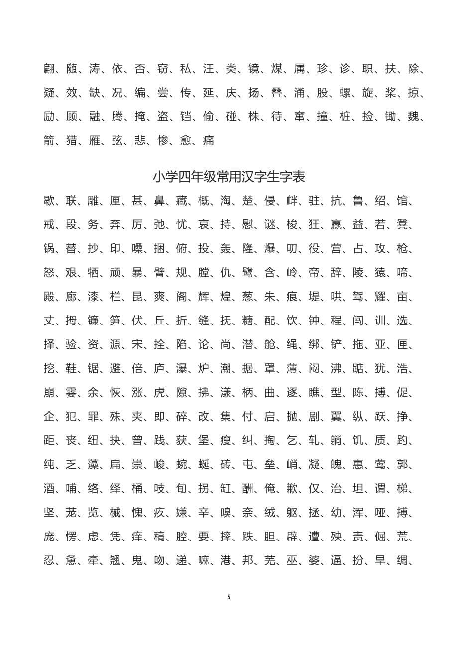 小学1-6年级常用汉字生字表,A4打印版_第5页