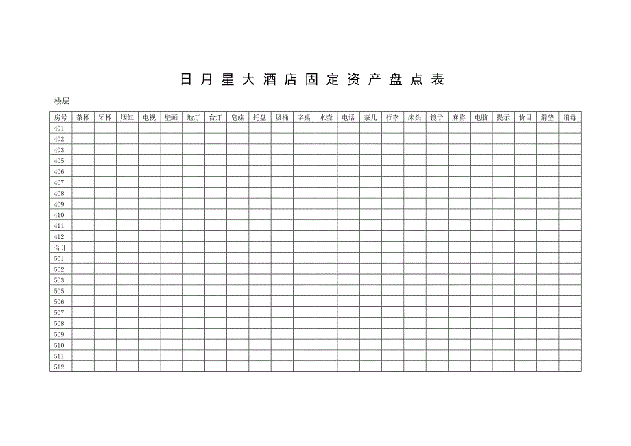 大连锁酒店固定资产盘点表_第1页