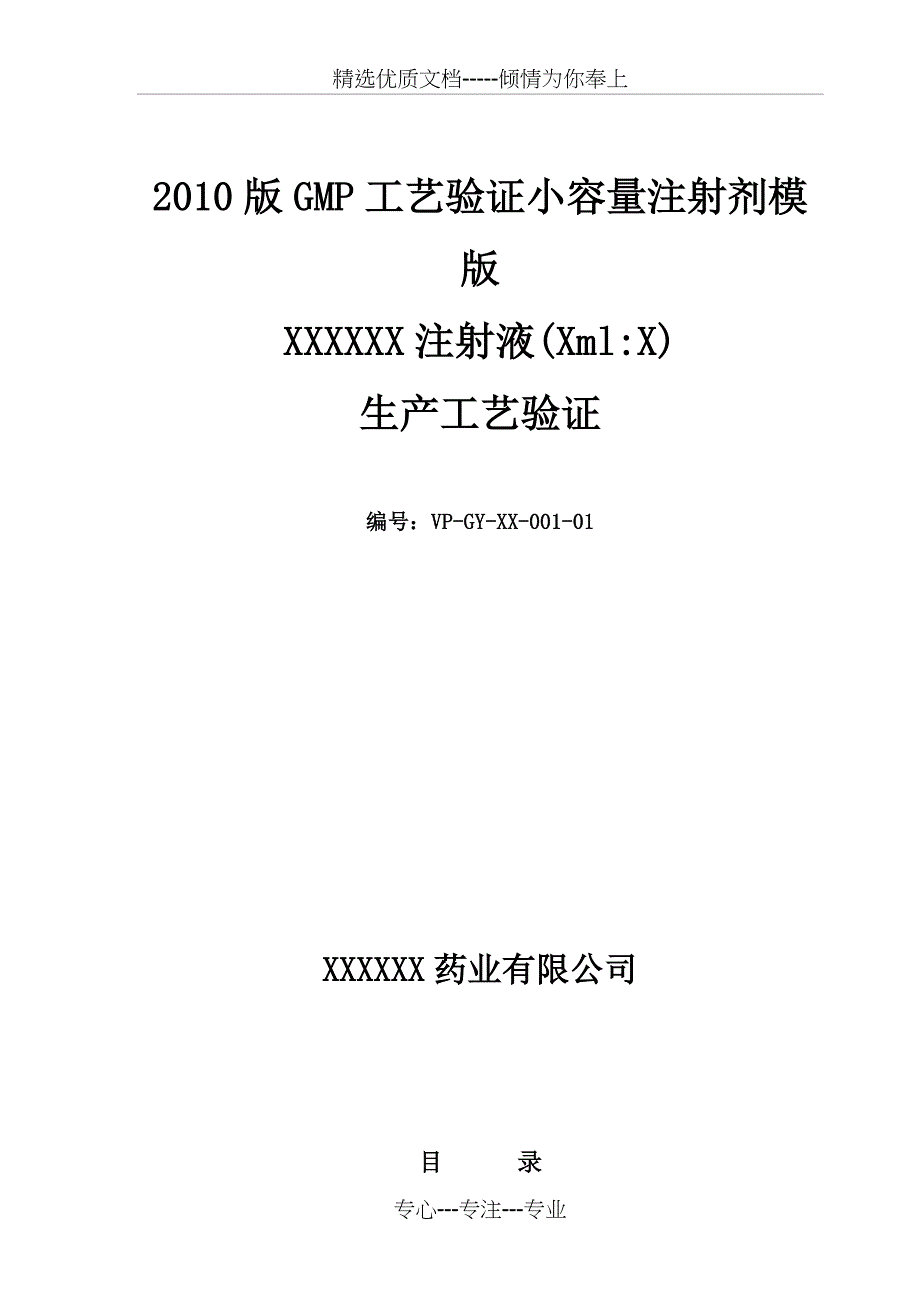 版GMP小容量注射剂工艺验证模版_第1页