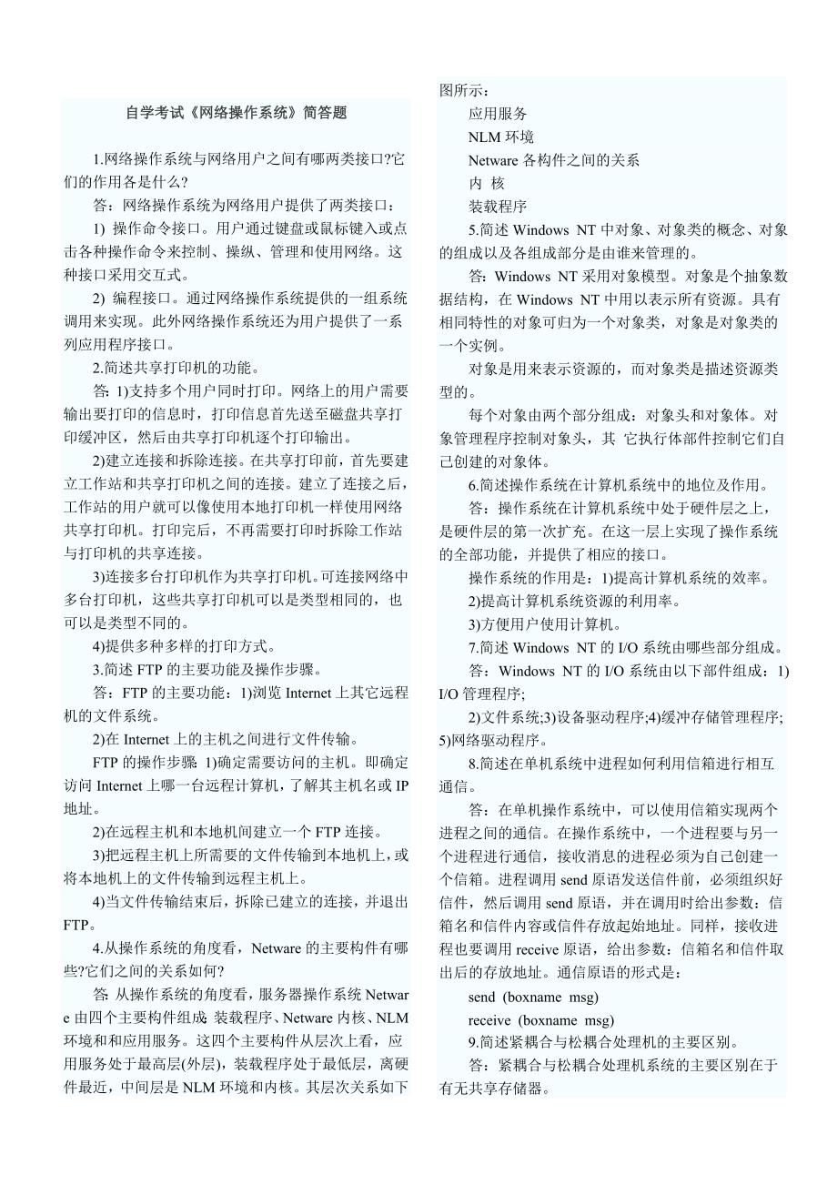 自学考试《网络操作系统02335》简答题汇总(包括答案)_第1页