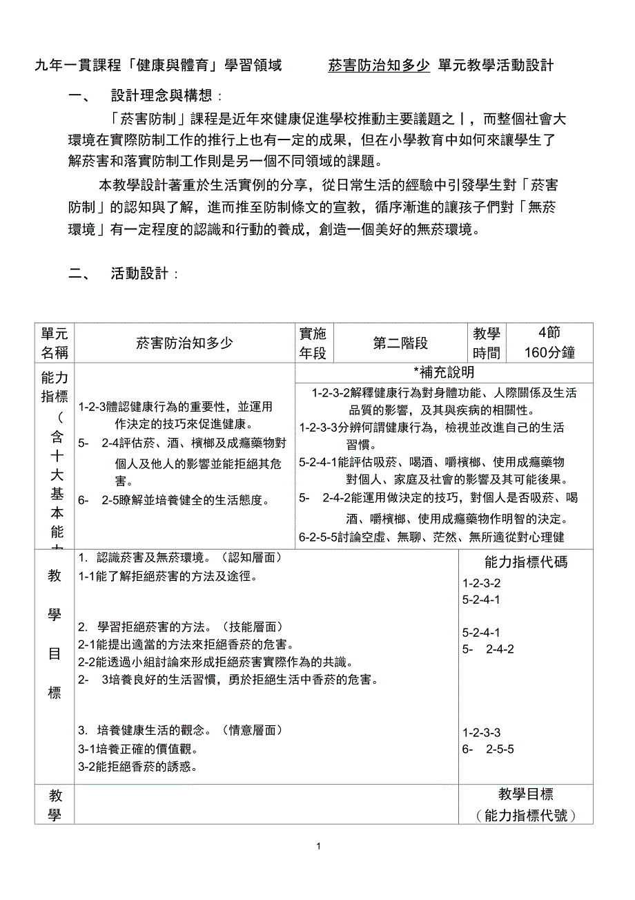 九年一贯课程健康与体育学习领域菸害防治知多少单元教学_第1页