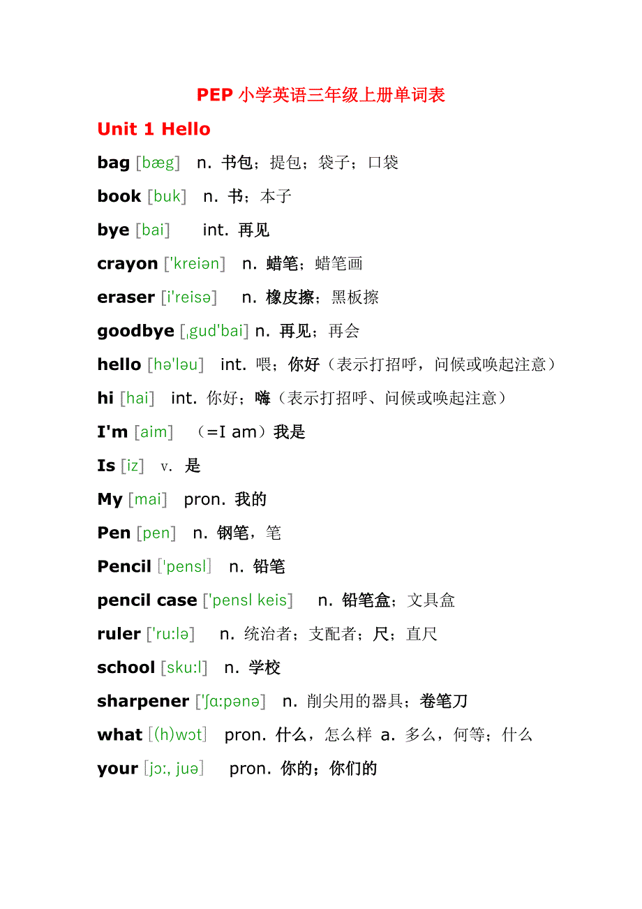 PEP小学英语三年级上册单词表带音标(修改)_第1页