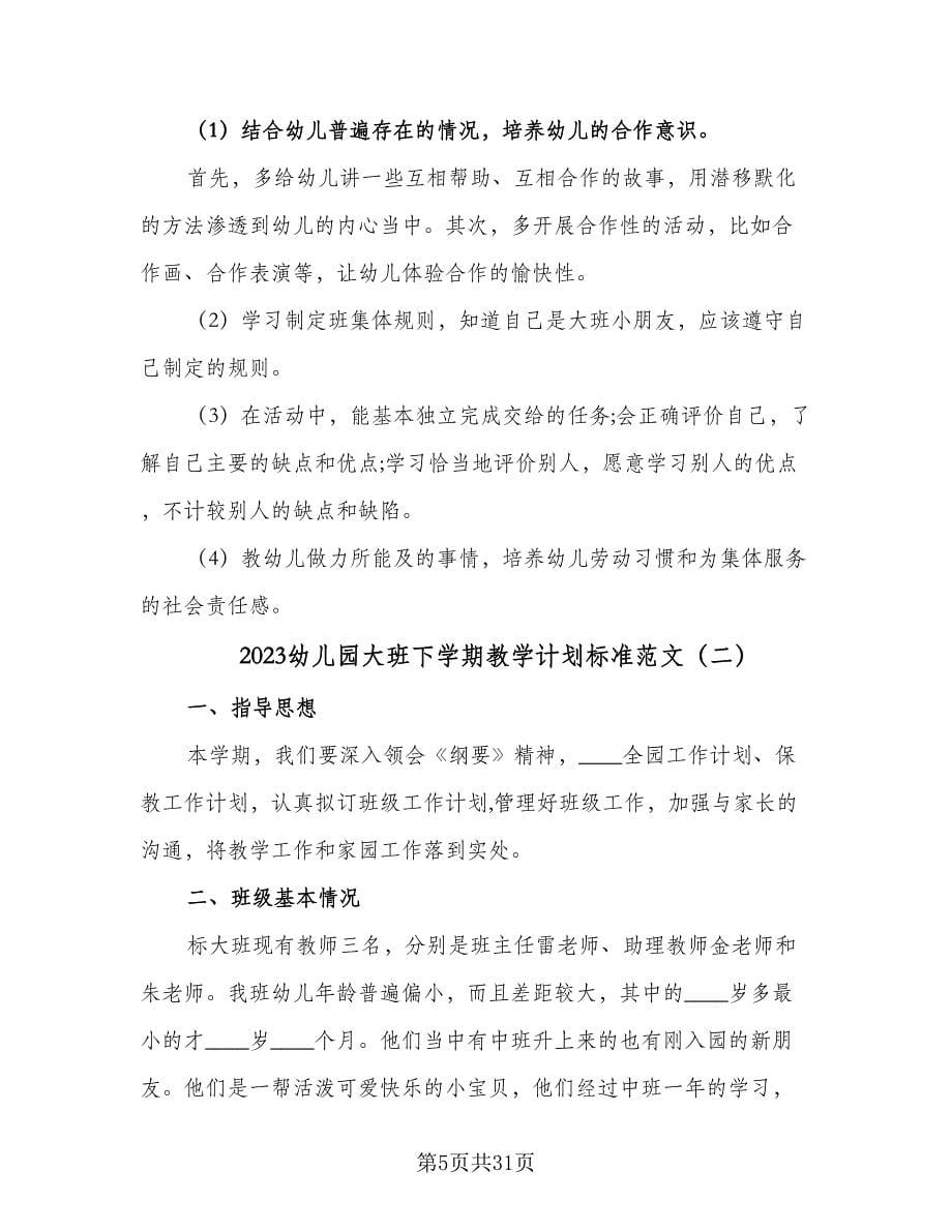 2023幼儿园大班下学期教学计划标准范文（七篇）.doc_第5页