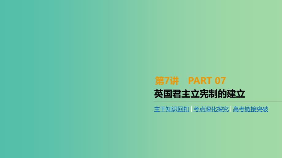 全品复习方案2020届高考历史一轮复习第3单元近代西方资本主义政治制度的确立与发展第7讲英国君主立宪制的建立课件新人教版.ppt_第1页