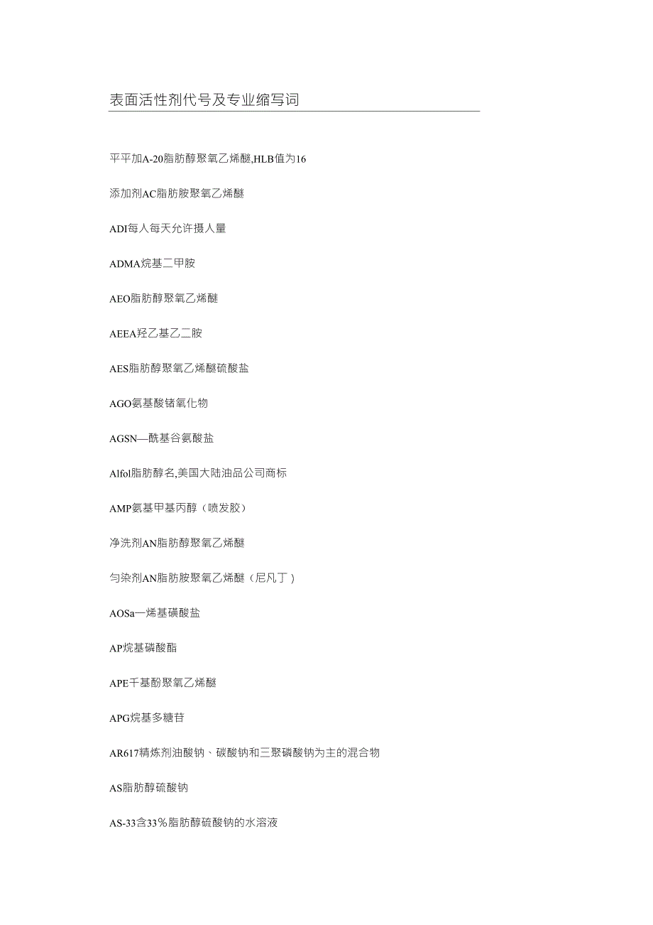 表面活性剂代号及专业缩写词_第1页