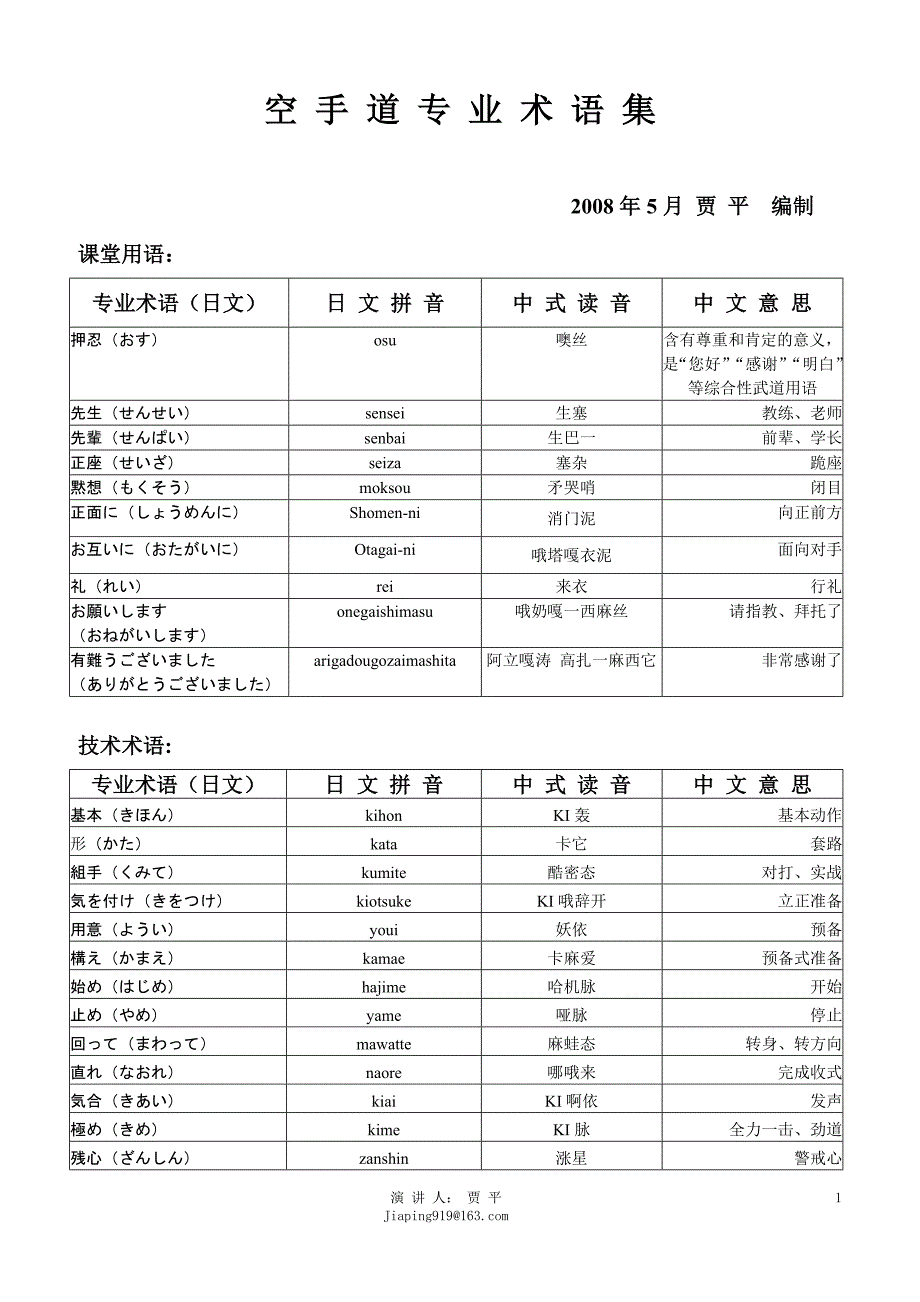 空 手 道 专 业 术 语 集.doc_第1页