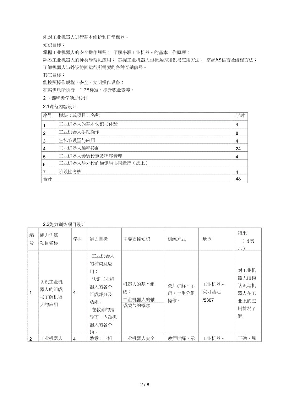 工业机器人应用与调试课程整体教学设计_第2页