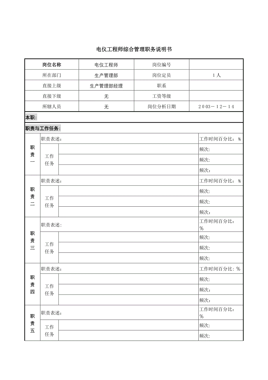 电仪工程师综合管理职务说明书_第1页