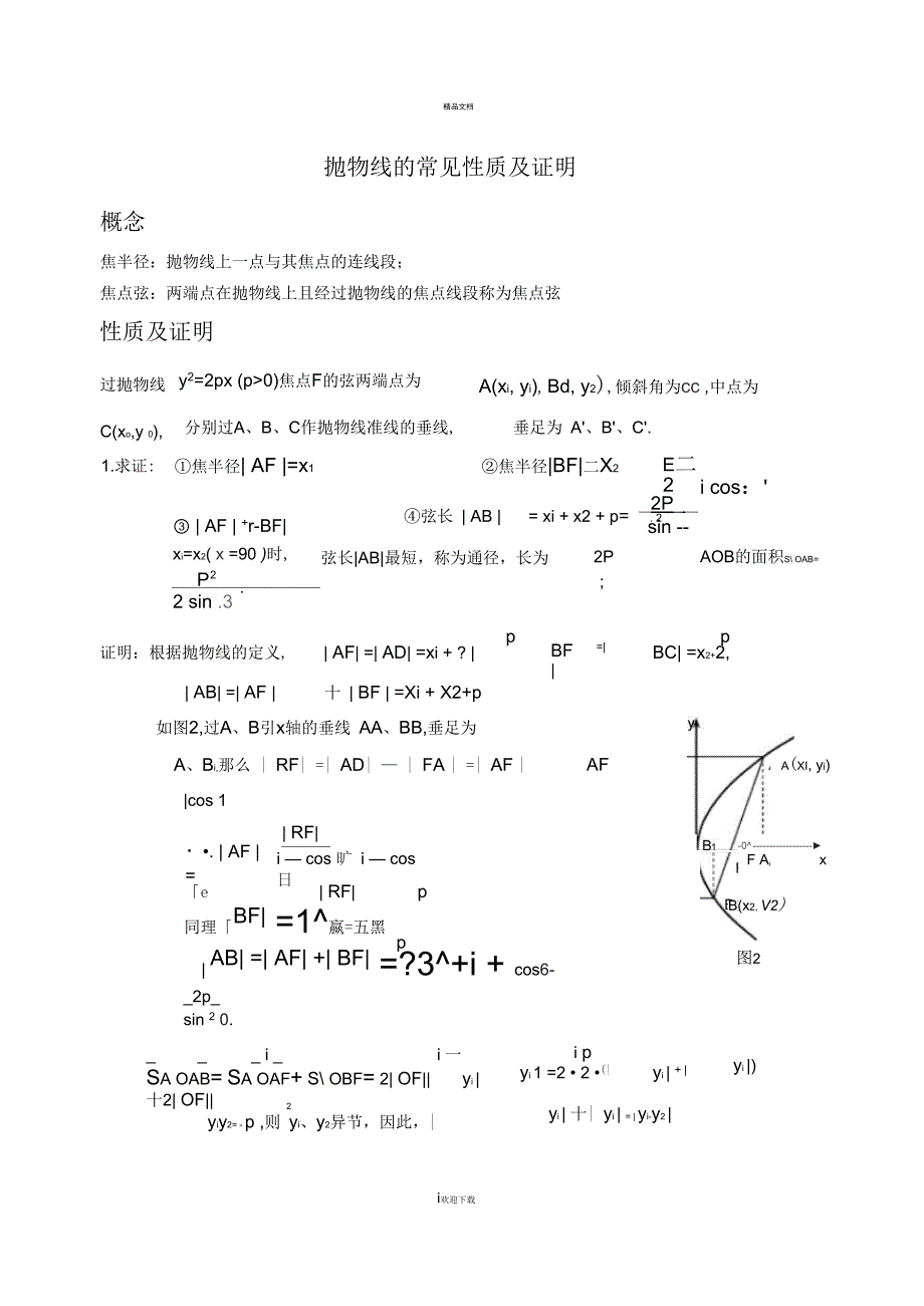 抛物线的性质归纳及证明_第1页