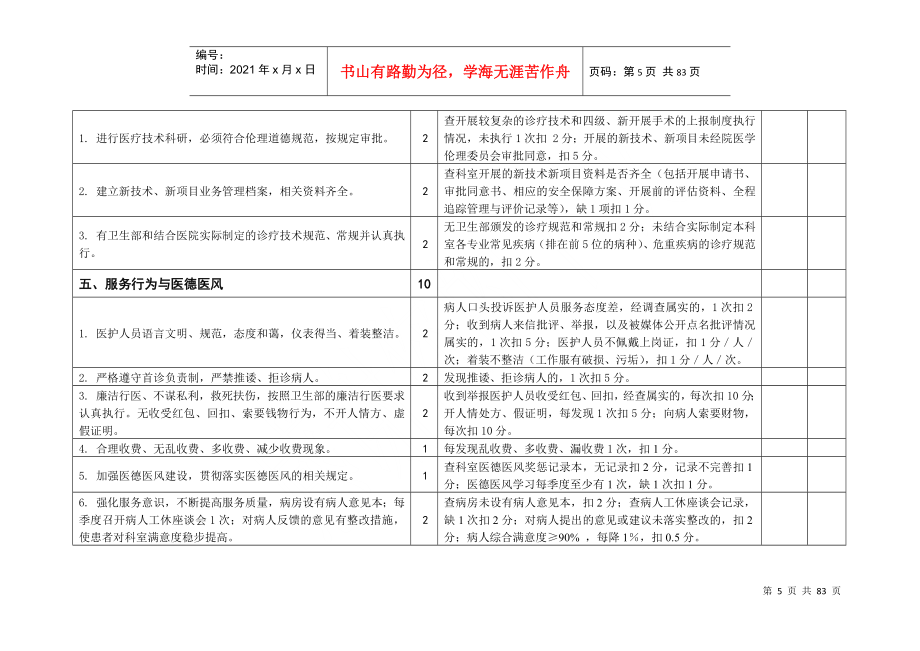 临床科室目标管理考核量化标准范本_第5页