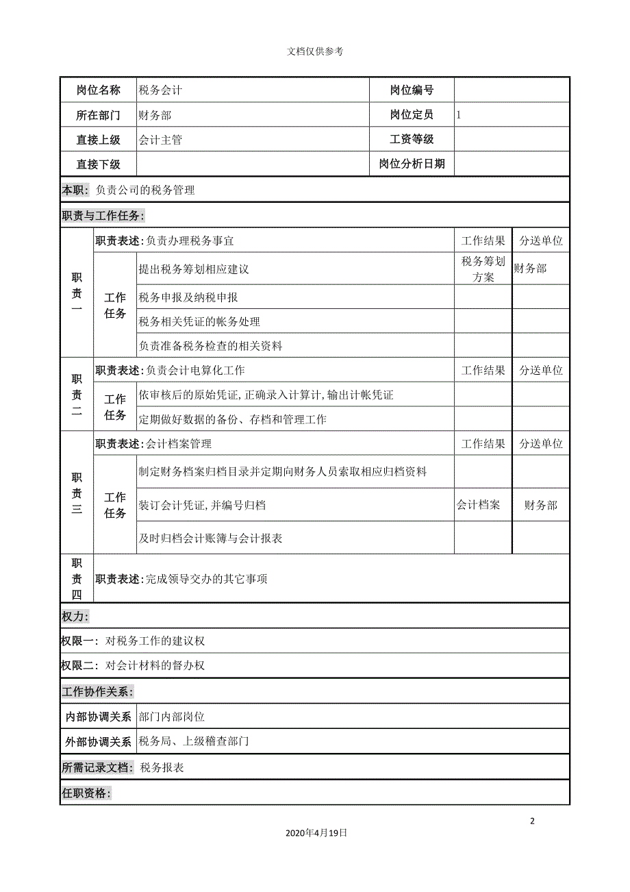 税务会计岗位说明书模板.doc_第2页