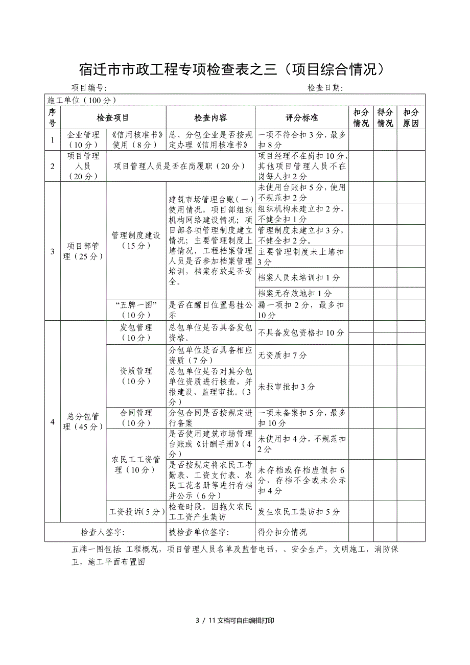 宿迁市市政工程专项检查表之一工程概况_第3页