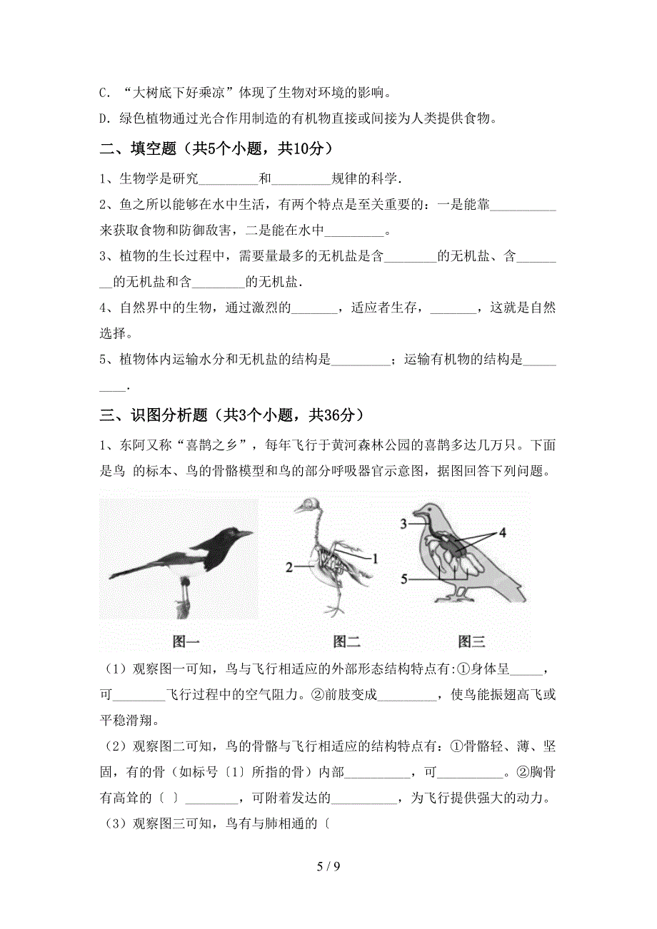 2023年苏教版九年级生物上册期末测试卷(带答案).doc_第5页