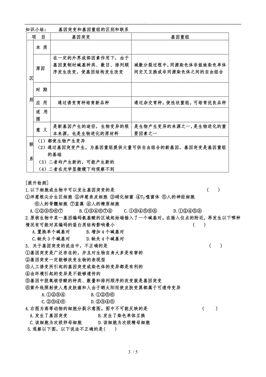 基因突变和基因重组学案及答案_第3页