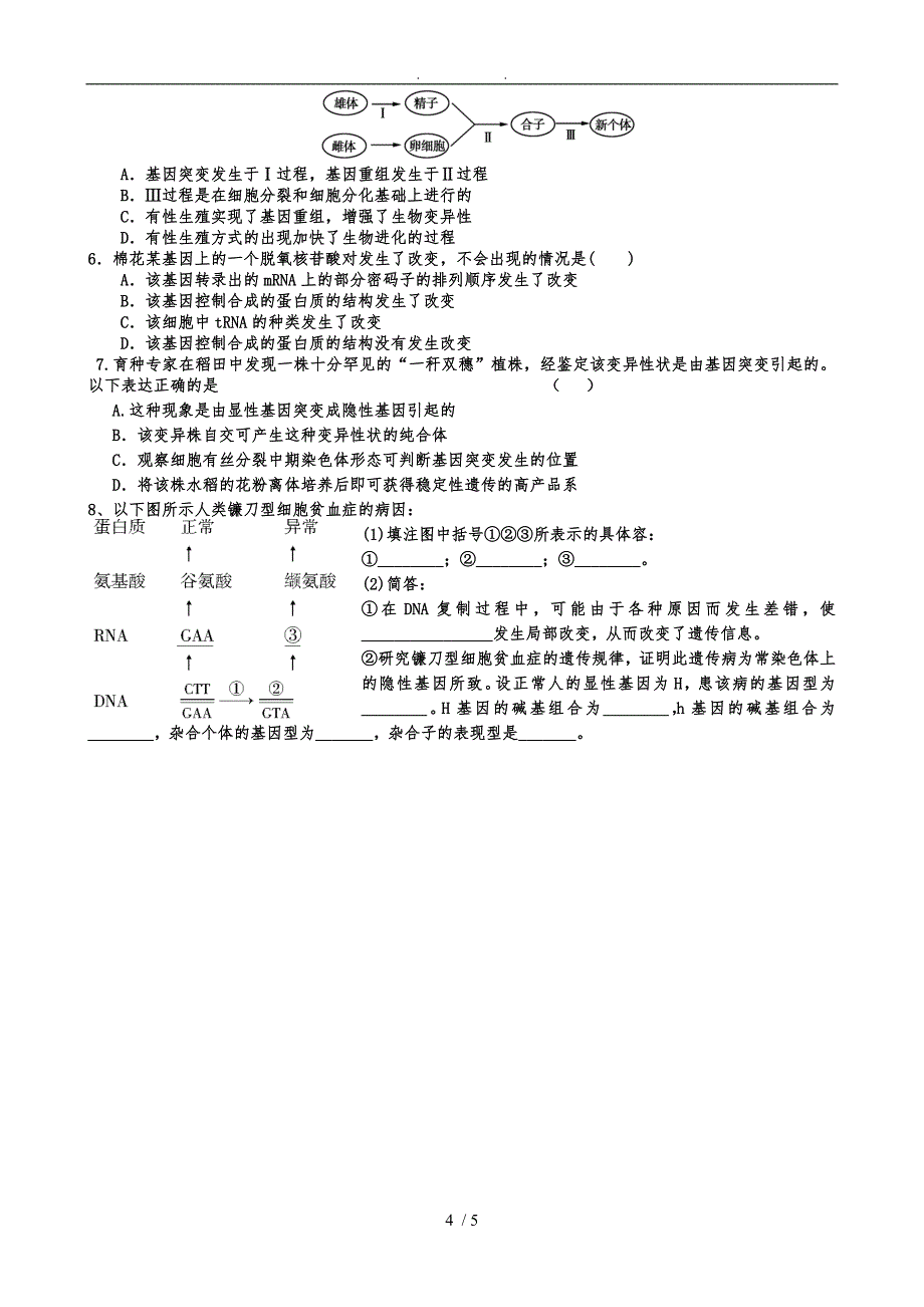 基因突变和基因重组学案及答案_第4页