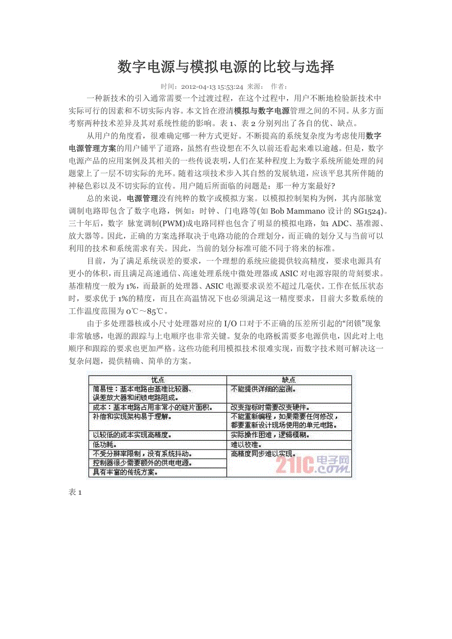 数字电源与模拟电源的比较与选择_第1页