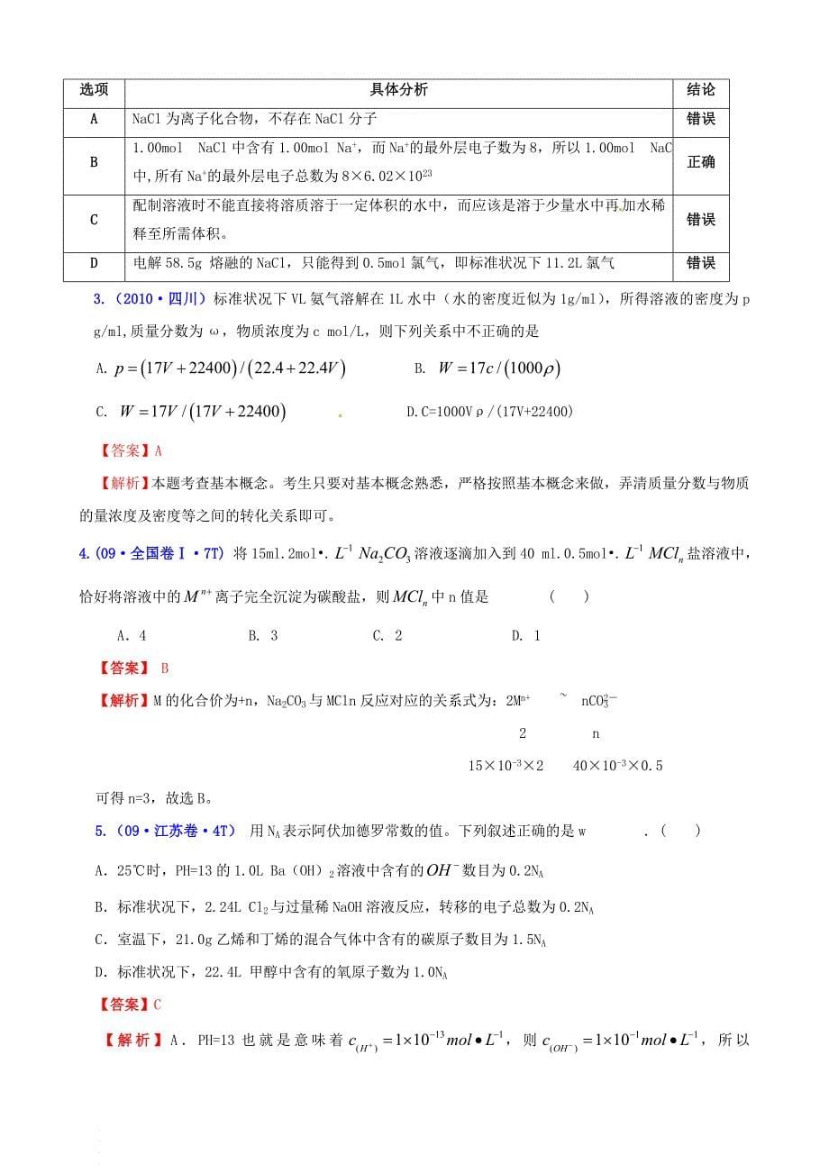 2012版化学学案：1462物质的量在化学实验中的应用必修11.doc_第5页