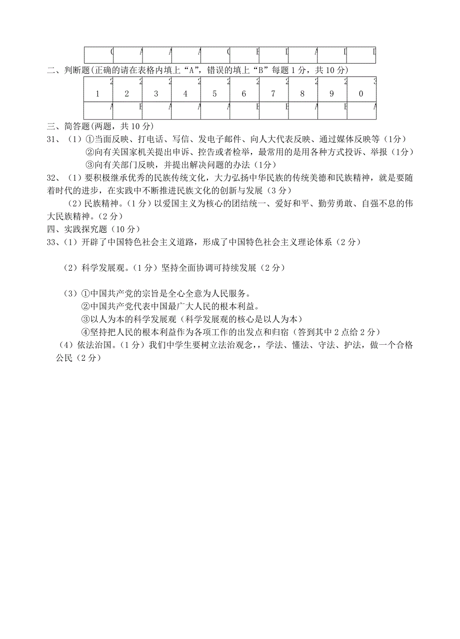 九年级政治 期中考试 苏教版_第4页