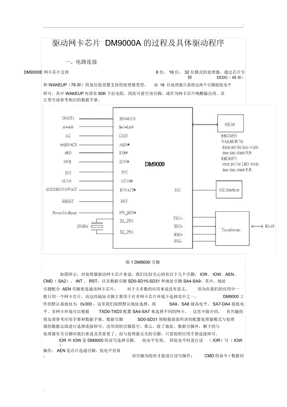 驱动网卡芯片DM9000调试过程及其具体的单片机程序_第1页