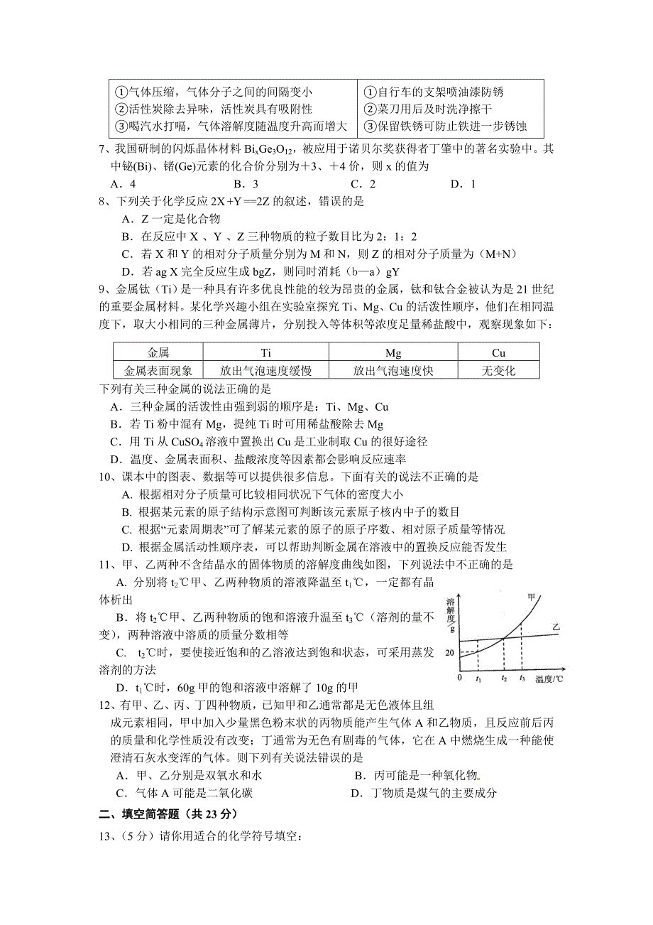 初三化学上册期末试题.doc_第2页