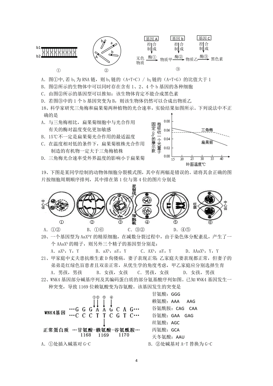 汉寿二中2011届第四次月考生物试题.doc_第4页