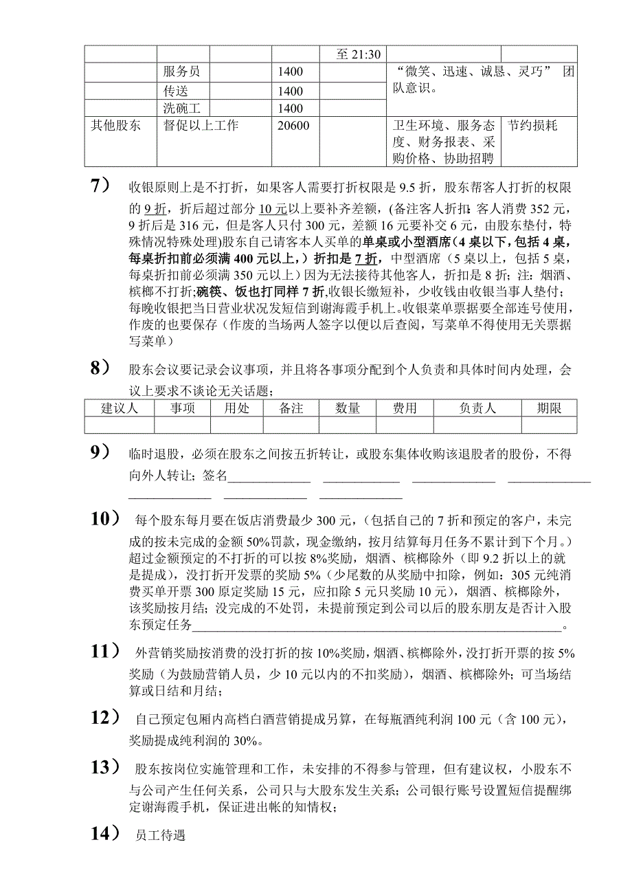 饭店合伙股东协议_第2页