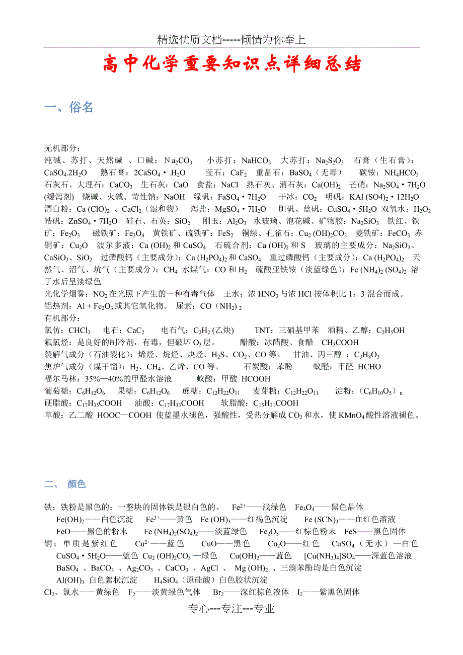 高中高考必考化学重要知识点详细总结《完整版》(共31页)_第1页